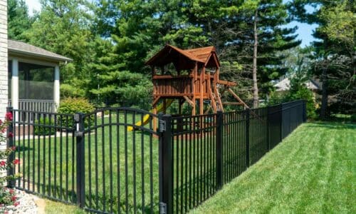 Steel fence around playground