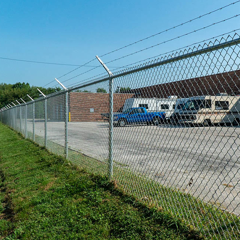 Chain link fence around storage facility